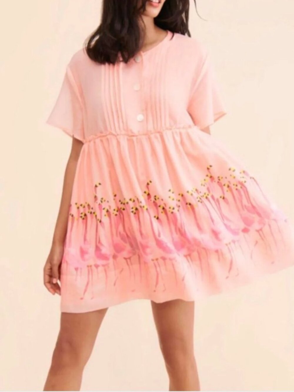 Anthropologie Rachel Antonoff Babydoll Silk Cotton Pink Flamingo dress size S
